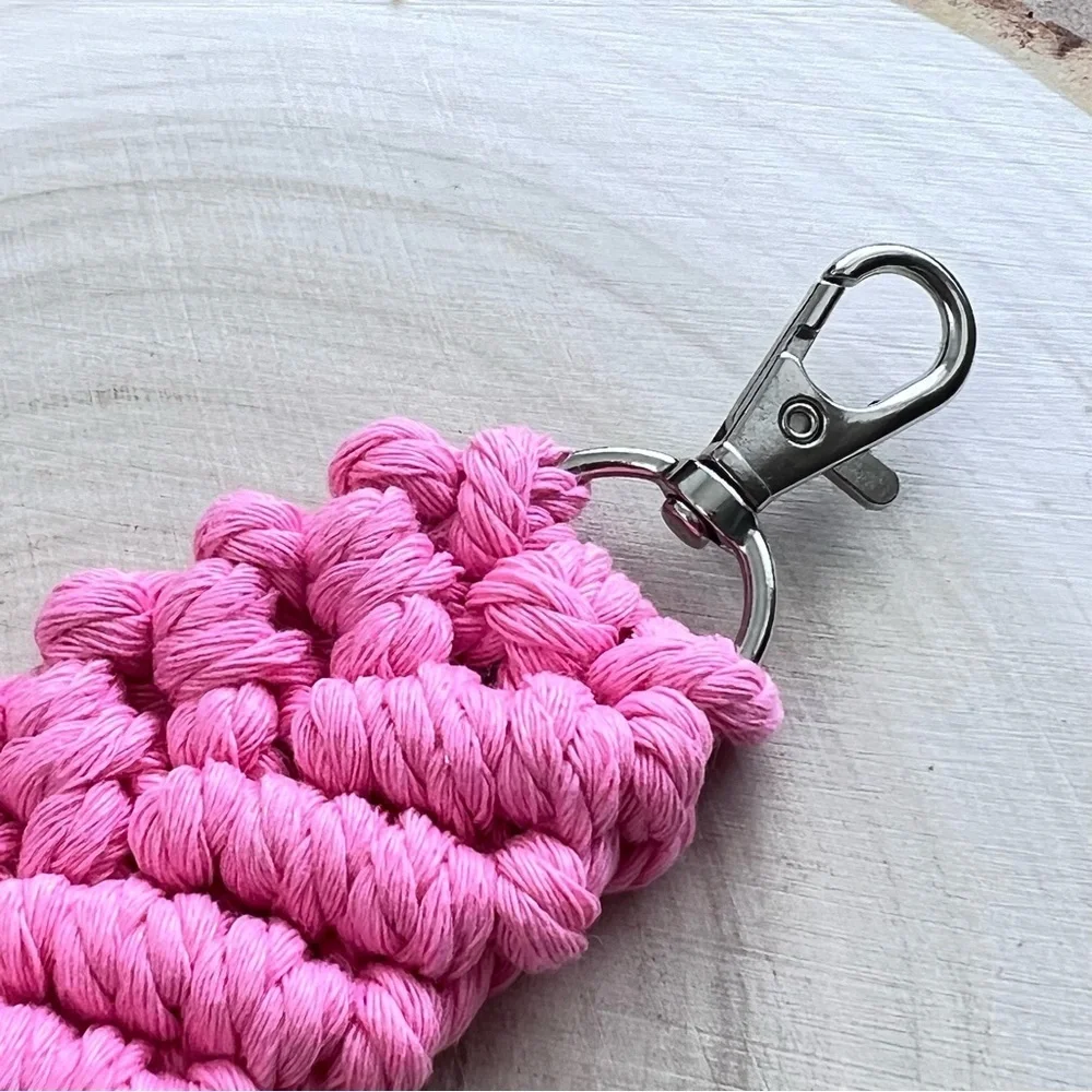 Braided Handcrafted Boho Macrame Hot Pink Keychain